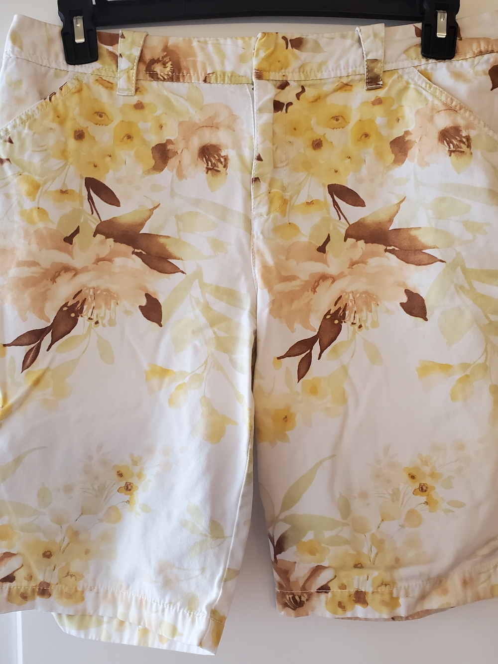 Caribbean Joe Yellow Floral Cotton Shorts with Brown Accents